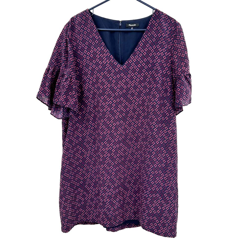 Madewell‎ Size 14 Blouse Purple Pink Silk Floral Bell Sleeve Formal Workwear